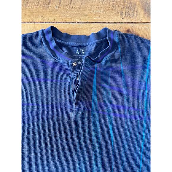 Mens Armani Exchange Blue Long Sleeve Waffle Knit Henley‎ Sleeve Buttons Size L - Picture 3 of 9